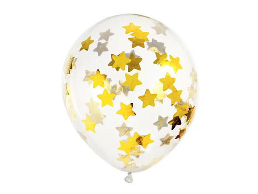 Globo látex CONFETTI ESTRELLAS DORADAS ( 6 und )