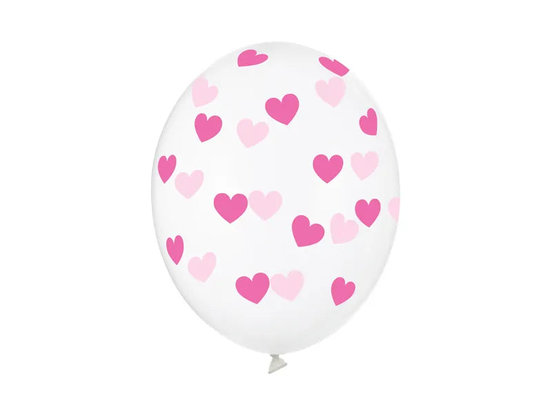 Globo látex TRANSPARENTE CORAZONES ROSAS (6 uds)